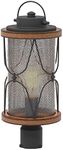 Inlight 17’’ High Farmhouse 1-Light Outdoor Post Mount Light,Clear Seeded Glass Shade and Meshed Metal, Matte Black and Barnwood Finish, Hardwired Lantern Head, Bulb Not Included, IN-0645-1-BK