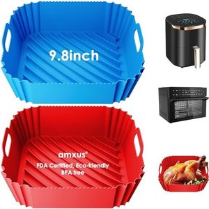 amxus 2 PCS Large Silicone Air Fryer Liners - 9.8 Inch Reusable Air Fryer Pot - Replacement for Air Fryer Liners Disposable,BBQ, High Temperature Resistant Easy Cleaning Oven Accessories