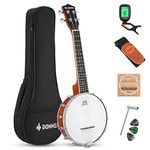 Donner Banjolele 4 String Banjo Ukulele kit Stringed Musical Instruments for Adult Beginner with Banjo Tuners, Gig Bag, Picks, Skeleton 23 Inch Sapele