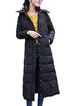 chouyatou Women's Winter Over Knee Removable Hooded Maxi Long Puffer Down Coat, Black, Large