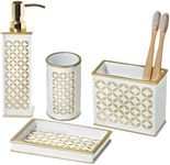 Creative Scents White Bathroom Accessories Set - Decorative 4 Piece Bathroom Accessory Set Includes: Soap Dispenser, Toothbrush Holder, Soap Dish and Tumbler, Gift Packaged (Diamond Lattice)