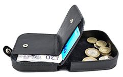 Quality Cow Calf Leather Coin Tray Purse Wallet with Card and Notes Section (Black)