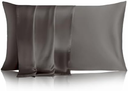 THXSILK Silk Pillow Cases, 100% Mulberry Silk Pillowcase for Hair and Skin, 22 Momme Hypoallergenic Pillow Cover with Hidden Zipper, 1pc, (Dark Gray, Standard 20"x26")