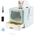 HelloMiao Fully Enclosed Cat Litter Box with Lid, Foldable Extra Large Cat Toilet, Drawer Type Cat Litter Tray with Plastic Scoop, Suitable for Cats Under 17.6Ib(8kg) (Lightblue)