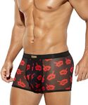 Arjen Kroos Men's Sexy Boxer Briefs Breathable Low Rise Mesh Trunks Underwear,B2-Black/lips-AK3026,Large