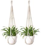 Mkouo Macrame Plant Hangers 2Pcs Indoor Hanging Planter Basket Flower Pot Holder Cotton Rope with Beads No Tassels, 89cm