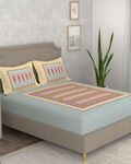 Portico New York Super King Size Flat Bedsheet with 2 Pillow Covers Facets (Multicolor 3)