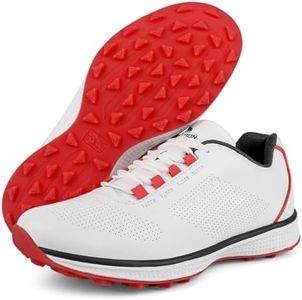 Zakey Golf Shoes Men Sipkeless Golf Wears for Male Golfers Sneakers Outdoor Walking Footwears (14,WhiteRed)