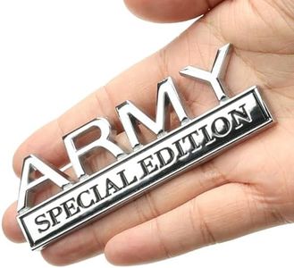 PQPQP Army Special Edition Car Emblem with 2 Adhesives, 3D Badge Decal for Trucks, Metal Stickers Replacement Compatible with Universal Vehicle, Army Veteran Gifts for Men (Silver & Black)