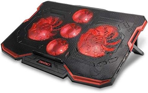 ENHANCE Cryogen Gaming Laptop Cooling Pad - Fits 17" Computer, PS4 - Adjustable Laptop Cooling Stand with 5 Quiet Cooler Fans, 2 USB Ports and LED Lighting - Slim Portable Design 2500 RPM (Red)