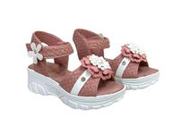 RJ Footwear, Kids Girls Beautiful Floral PVC Stylish Block Heel Ankle Strap Sandals (Nude, Size 5-6 Years)