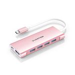 LENTION USB C Hub Adapter with 4K HDMI, 4 USB 3.0, Type C 100W PD Charging Adaptor Compatible with 2023-2016 MacBook Pro13/14/15/16 New Mac Air, Surface, Steam Deck, Chromebook More(C35 Rose Gold)