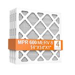 Anycore 14x14x1 AC Furnace Air Filter, MPR 600, 4 PACK MERV 8 Pleated HVAC Filter (exact dimensions 13.75x13.75x0.75 inch)