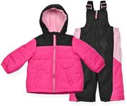 Arctic Quest Little Girls Bib Snow Pants and Ski Jacket Water-Resistant Snowsuit For Kids Winter Jacket For Girls, Intense Pink 2, 18M