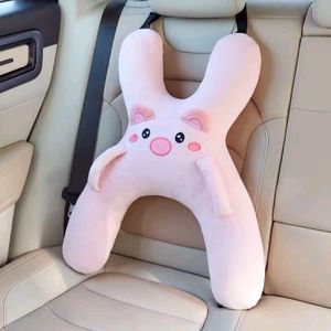 FFKQBH Car Pillow for Kids with Neck Support, Kids Travel Pillow and Sleeping Cushion for Toddlers, Soft Car Seat Pillow for Road Trips (Pink)