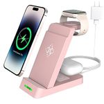 SPGUARD 3 in 1 Wireless Charger Stand Compatible with Apple Watch Series 10/9/Ultra 2/8/7/SE/6/5/4/3/2,iPhone 16/Plus/Pro Max/15/14/13/12,Air-Pods 4/3/Pro/2 Charging Station Multiple Devices(Pink)