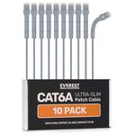 Everest Media Solutions 10-Pack Cat6A Ultra-Slim Patch Cables - Bendable Boot - High-Speed 10GB Ethernet Cord - Space-Saving, Thin & Flexible Cat6 Patch Cables - 0.5ft (Gray)