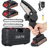 Mini Chainsaw Cordless 4 Inch Battery Powered Electric Chainsaw with 2 Batteres and Chain Portable Handheld Small Chainsaw One Hand Pruning Chain Saw (Black)