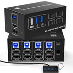 KVM Switch 4 PC 2 Monitors HDMI + DP Port - KVM Switches for 4 PC 2 Monitors, Supports up to 8K@60Hz and 4K@120Hz, for Laptop and Desktop