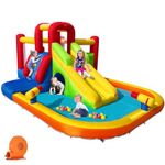 Hongcoral Bouncy Castle Inflatable Water Slides for Kids, Inflatable Water Park with Slide, Splash Pool, Double Water Cannon, 2 Climbing Wall, Obstacles, Blow Up Jumping Castle with Blower