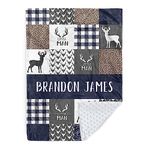 Personalized Baby Blanket for Boys, Custom Baby Blanket with Name, Soft Flannel with Double Layer Dotted Backing, Receiving Swaddle Blanket Suitable for Infants and Toddler, Blue Deer(30”x40)