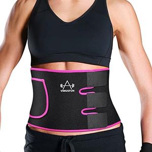 VIMUSFUN Waist Trimmer Belt Men Sweat Band Stomach Wrap Waist Trainer for Women Belly Fat, Unisex Waist Trainers Black, Pink, Belt M-8.5"Width x 39"Length