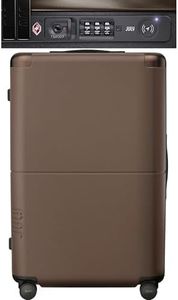 July Checked Plus with CaseSafe - 28.75" Trackable TSA Lock Airline Approved Check In Luggage with Wheels, Rolling Suitcase for Men & Women - Silent Spinner Wheels, Y-Strap - Dark Brown