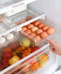 KOYEE Fridge Egg Drawers, Refrigerator Egg Storage Container Refrigerator Pull Out Bins Snap On Drawer Organizer Egg Storage Box Space Saver