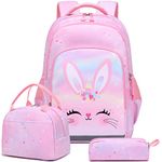 Girls School Bag Set Rabbit School Backpack for Elementary Student Bookbag Colorful Kids Backpack Children Rucksack for Travel,Hiking,School