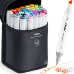 Alcohol Markers, Ohuhu 40 Colours Double Tipped Art Markers for Adults Coloring Illustrations, Alcohol-based Ink with 1 Blender + 1 Marker Case Chisel & Fine, Oahu Series of Ohuhu Markers