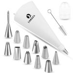 TAKUZA Stainless Steel Piping Tips Set, 11pcs Cake Decorating Tools with Reusable Piping Bag, Flower Opening Shape, Large Nozzles for Icing Bags, Professional Biscuit Decoration