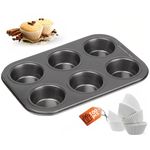 CURATED CART Cup Cake Mould for Baking | Muffin Tray with 100 Muffin Liners- SGS Certified Bakeware for Making Cupcakes - OTG, Microwave & Dishwasher Safe (6 Cavity - 1 Pc)