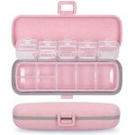 Naturetouch Pill Organizer, 7 Compartments Pill Box Portable Travel Medicine Organizer for Purse or Pocket 7 Day Pill Dispenser Storage Case with Lock for Vitamin Medication Fish Oil Supplements Pink