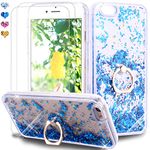 Feyten iPhone 6S Plus/iPhone 6 Plus Case with Tempered Glass Screen Protector [2 pack], Sparkly Glitter Bling Flowing Liquid Floating Case Cover with Kickstand for iPhone 6S/6 Plus 5.5" (Blue)