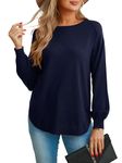 Comfortable Crew Neck Sweater Tops for Effortless Style (Navy Blue, L)