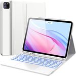 CHESONA Touch for iPad Pro 12.9 Case with Keyboard, 7 Color Backlit, 2 Bluetooth Channels, Type-C Rechargeable, Detachable Keyboard with trackpad for iPad Pro 6th/5th/4th/3 Generation 12.9-inch, White