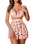 SSoShHub Women's Valentine Wedding SpecialNight Lingerie Babydoll and Panty Set Two Piece Lingerie Set (Beige)