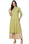 Pistaa's Women's Cotton Solid Readymade Salwar Suit Set (Large, Light Green)