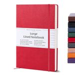 BEECHMORE BOOKS Ruled Journal Notebook - XL A4 Red 160 Lined Pages 8.3 x 5.8 inch | Hardcover Leather Daily Journals for Writing - Thick 120gsm Cream Paper | Gifts for Men, Women, Notebooks for Work