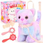 Tagitary Plush Toys Cat for Kids,Interactive Electronic Cat Toys That Can Move,Meow and Wag Tail,Stuffed Animal Toys for Kids with Leash,Easter Christmas Birthday Gift for Toddlers Kids