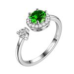 Parnika (Formerly MJ 925 CZ Rotating Ring in 92.5 Sterling Silver | Free Size Adjustable ring for Women & Girls | With Certificate of Authenticity | (Green)