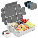 Bugucat Bento Lunch Box 1330ML,Kids Lunch Box Bento Boxes with 6 Compartments Cutlery,Leak Proof Lunchbox Snack Boxes for Kids Adult,Kids Lunch Box with Compartments for School Kindergarten Grey