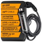 Portable Level 2 EV Charger - 7X Faster - 110-240V / 40 Amp - ETL Certified - Portable Electric Car Charger NEMA 5-15 & 14-50 Plug for Indoor or Outdoor (25ft Cable)