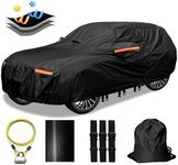 OWEEIO 30 Layers SUV Car Cover for Automobiles All Weather Waterproof, Outdoor Snowproof UV Protection Windproof, Door Zipper, Soft Cotton, Heavy Duty Universal Car Covers, (Black, Fit SUV 191"-200")