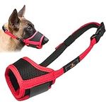 Dog Muzzle, Breathable Nylon Mesh Soft Fabric Anti-Biting to Prevent Barking Chewing and Chaos Adjustable Strap for Large, Medium and Small Dogs Mouth Cover Outside Walking - M, Red