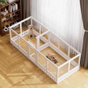 Clear-air Dog Playpen with Room Divider, Expandable Acrylic Dog Playpen to Create 2 Rooms, Clear Dog Play Pen Indoors, 35", 16 Panels, White