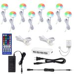 AIBOO RGBW RGB + White Color Changing Christmas Xmas Decorating Under Cabinet LED Lighting Kit Wireless 40-Key IR Remote Control for Party Entertainment Lighting (RGBW, 8 Lights, 24W)