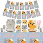 Cat Theme Party Supplies, Includes Cat Happy Birthday Banner, Paper Plates, Tablecloth, Napkins, Cups for Kids Birthday Party Decorations, Kitten Theme Party Supplies, Serves 20 Guests