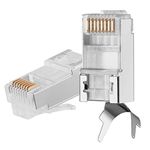 Tech-X Rj45 Cat7 & Cat6A Crimping Connectors Rj45 8P8C Modular Plug 50U Nickel Plated 3 Prong Shielded Ftp/Stp External Ground For 23 Awg 0.573Mm Network Cable For Modem, Pc , Tv (Silver ) - Pack Of 4