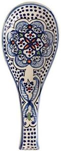 Quadow Spoon Holder/ Spoon Rest Ceramic Blue and White Hand Crafted and Hand Painted Northern African Design